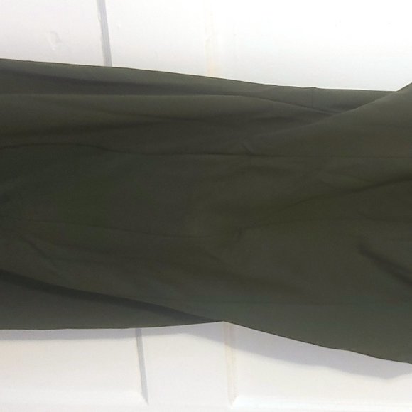 Olive Green Sleeveless V Neck Pleated Ruching Faux Wrap Zipper Sheath Dress - Picture 11 of 13